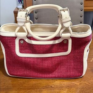 Elegant Red and Cream raffia Celine Boogie Bag